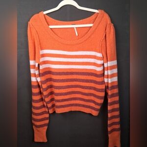 Striped Orange Sweater Alpaca Blend Complete Me Crew Neck Free People Size S